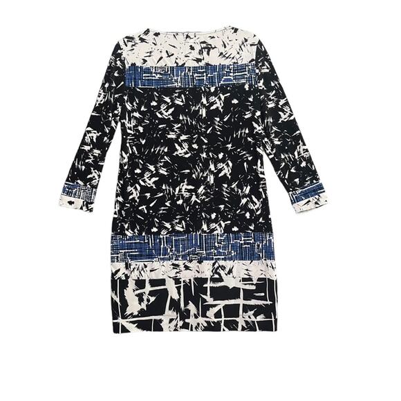 BCBG MaxAzria Womens Size Small White Black Blue Abstract Print 3/4 Sleeve Dress - Picture 3 of 6